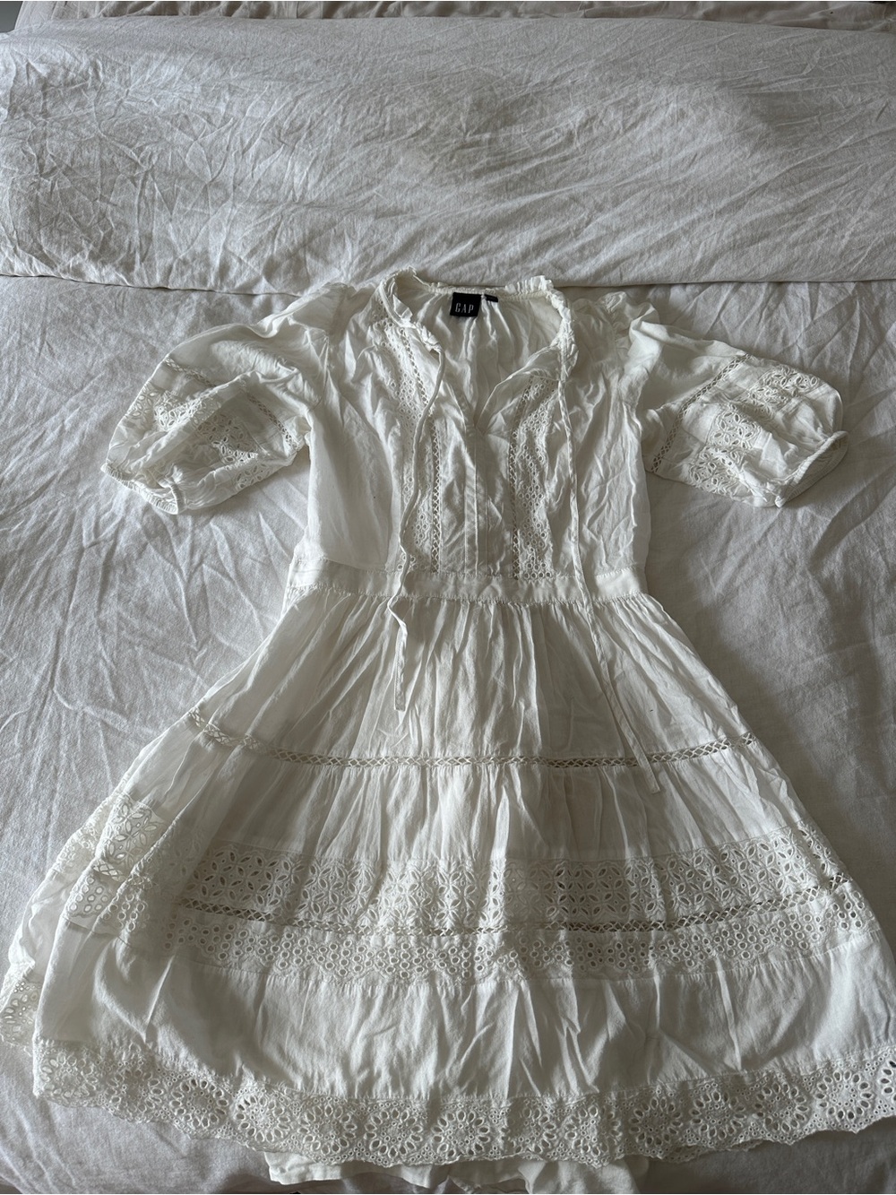 GAP Cream Gathered Waist Blouse with Navy Logo Tag